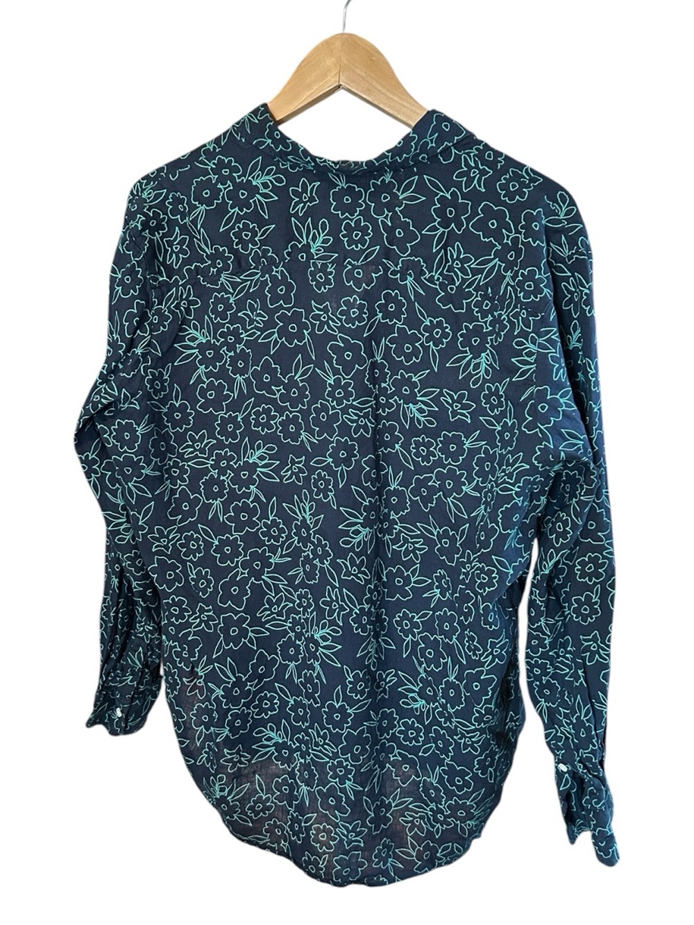 Frank & Eileen Button Down Shirt Eileen Style Linen Navy Green Floral Medium - Picture 9 of 9